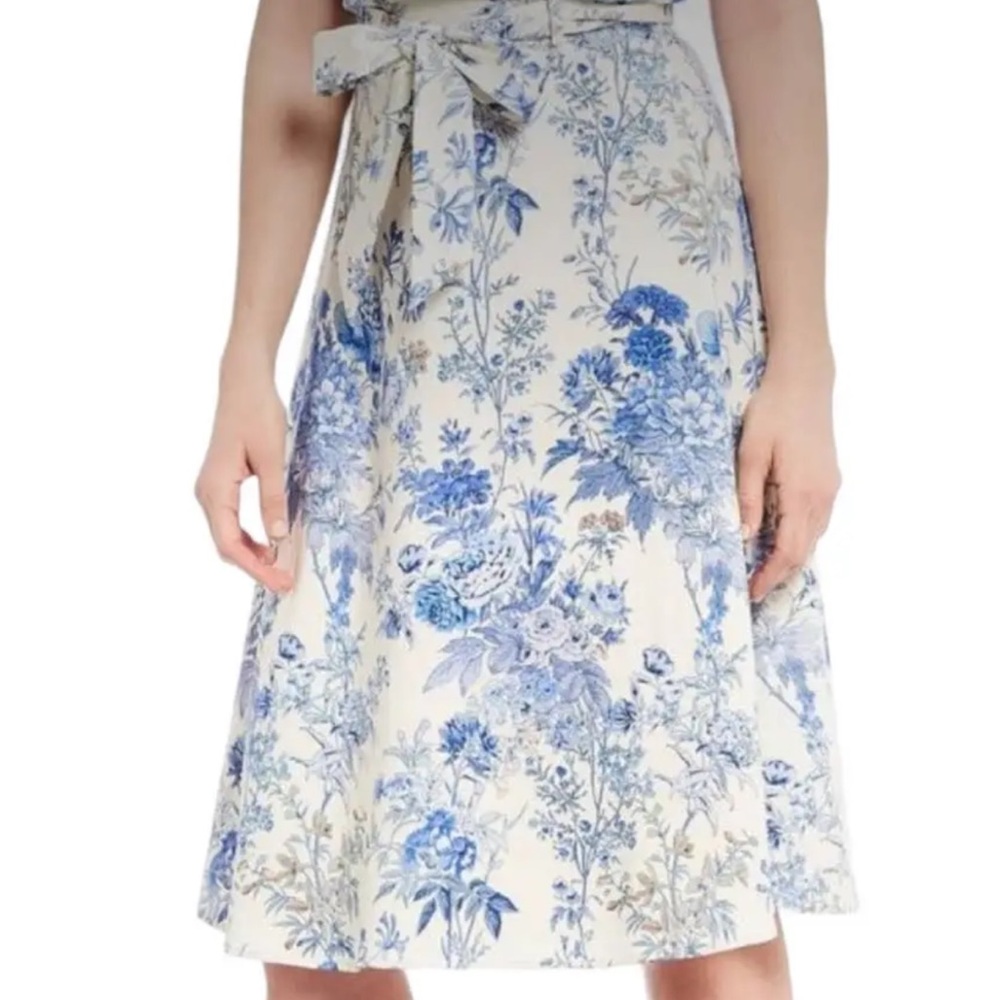 ANTONIO MELANI White and Blue A-line Midi Skirt with Tie and matching top! NWOT